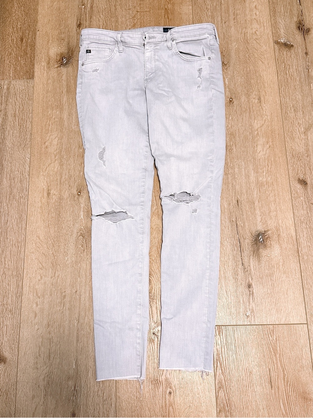 AG Adriano Goldschmied Light Gray Distressed Skinny Jeans